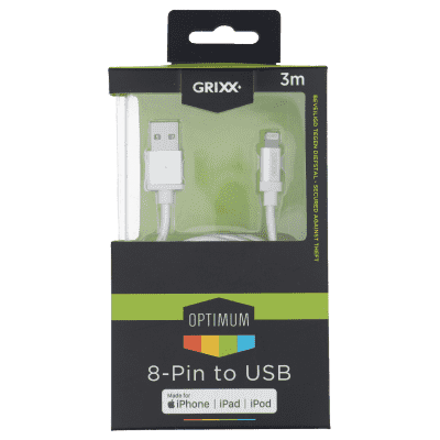 Grixx Cable Apple 8-pin to USB-A 3M Whit