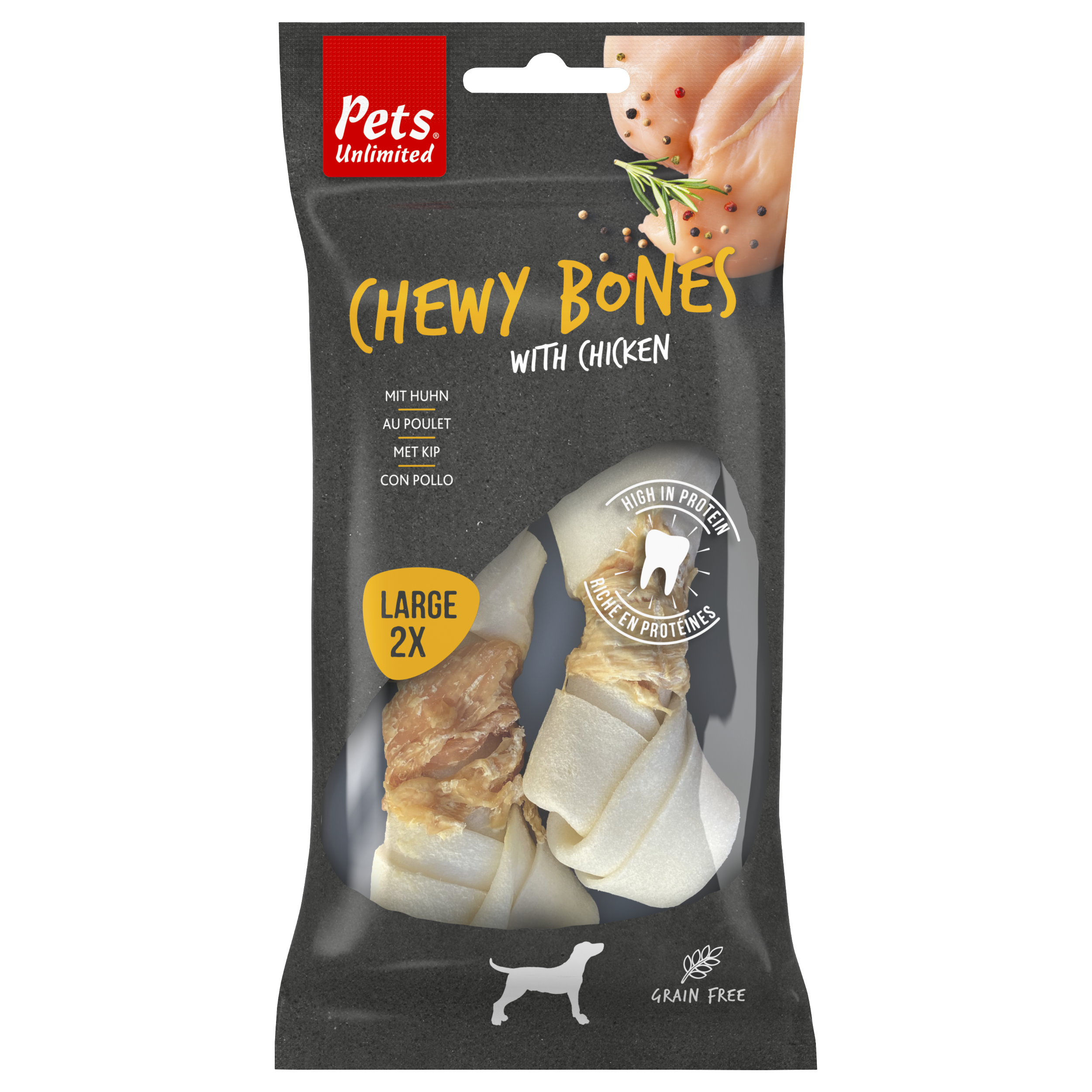 Chewy bones kip large, 2 stuks