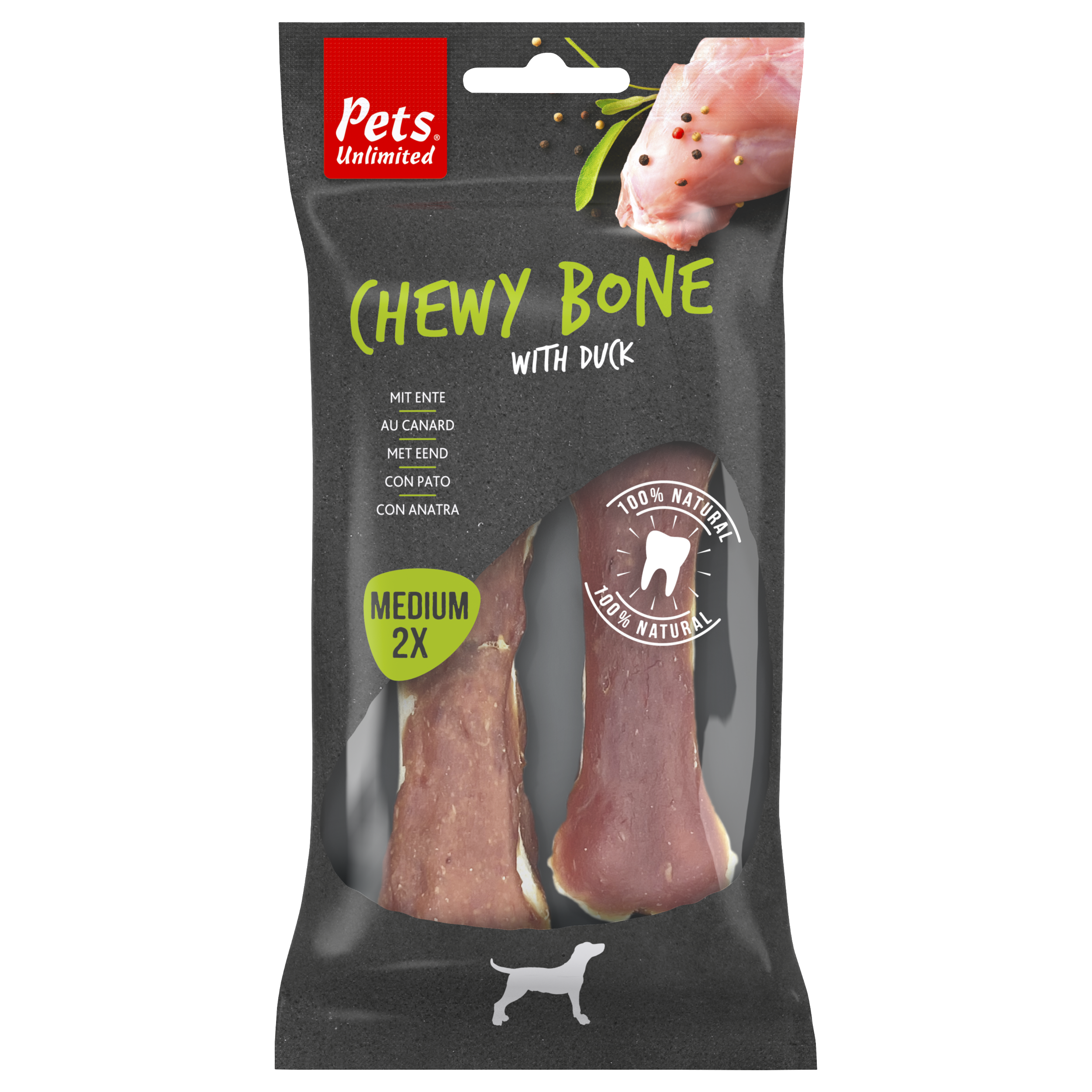 Chewy bones eend medium, 2 stuks