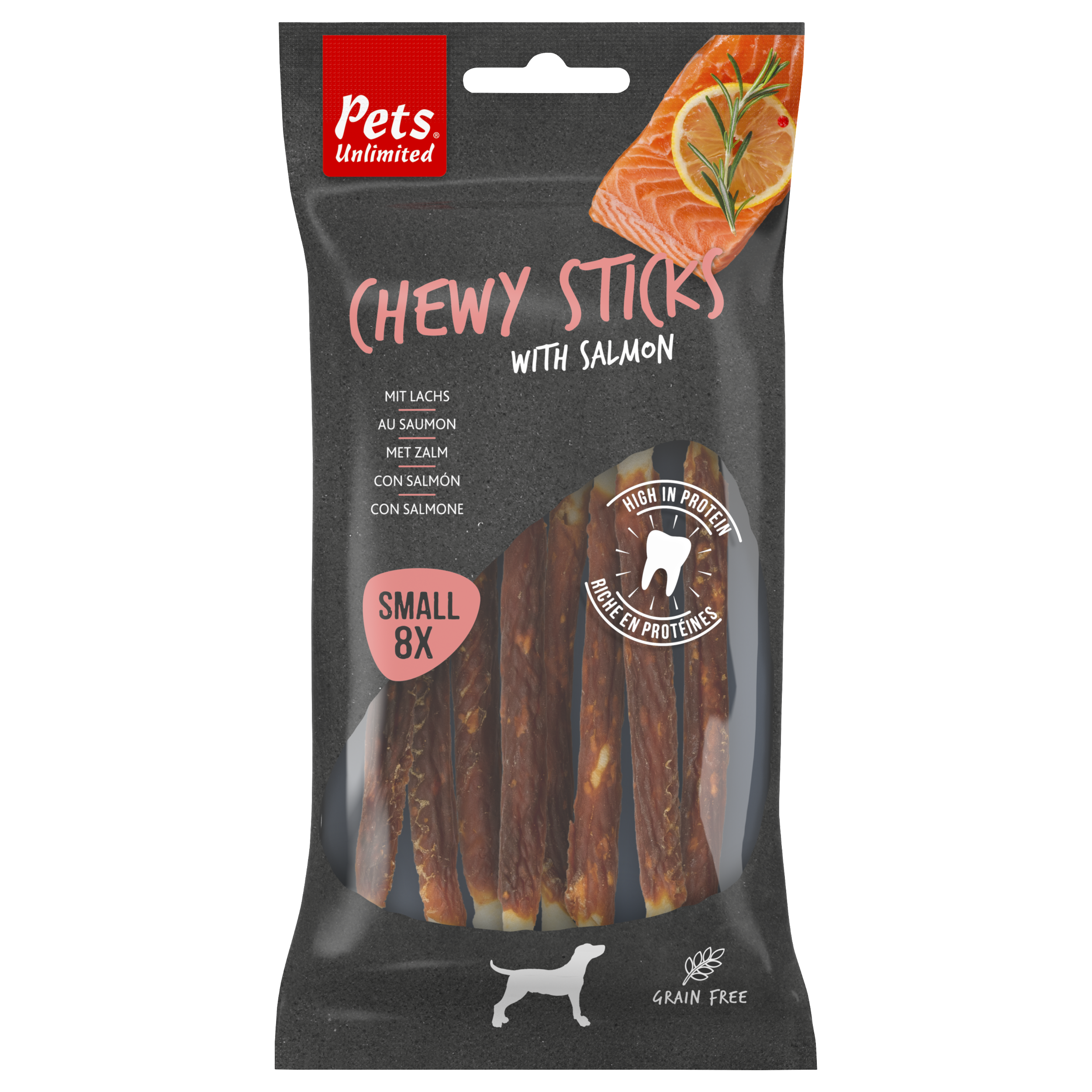 Chewy sticks with salmon small, 8 pieces