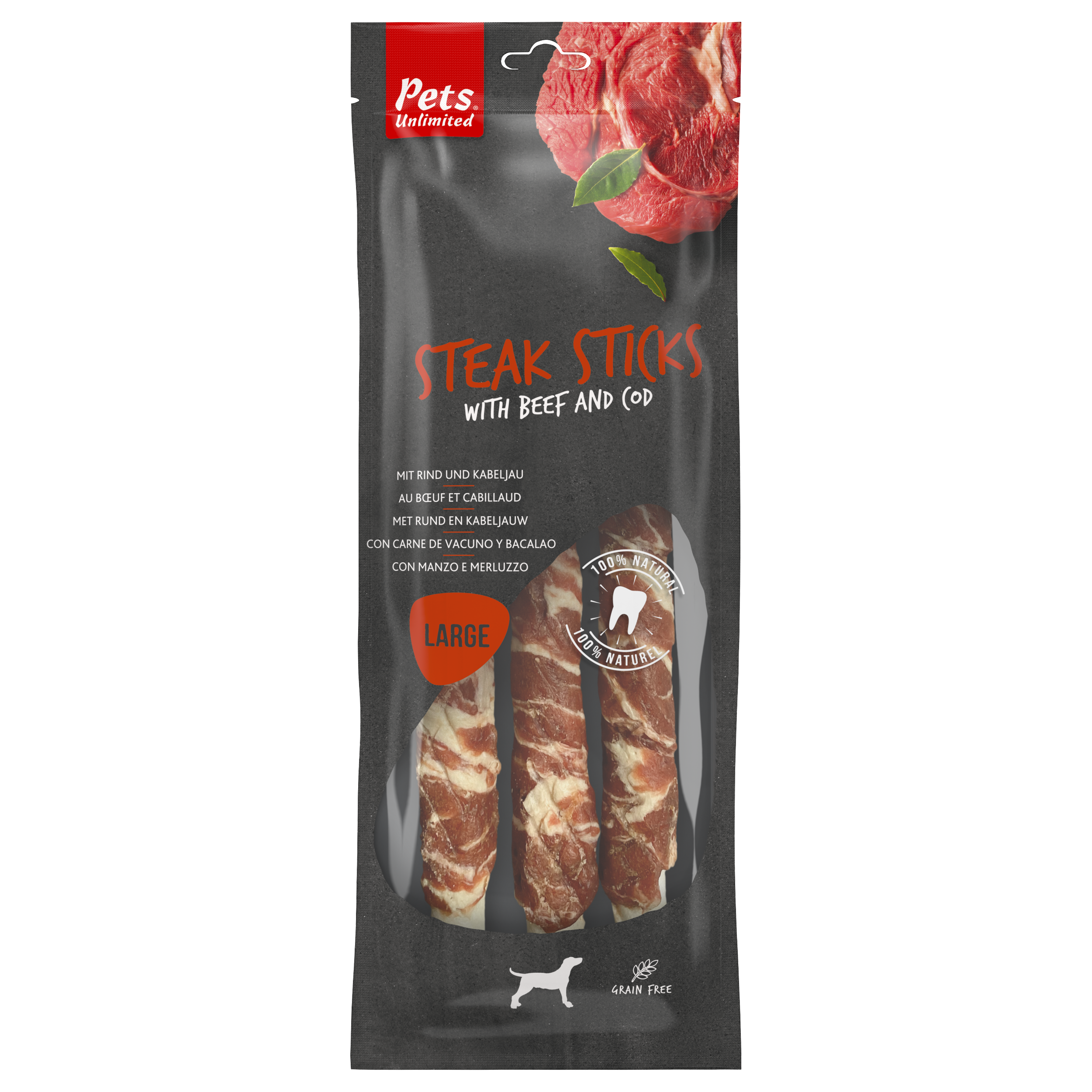 Steak Sticks beef and codfish large, 3 pieces
