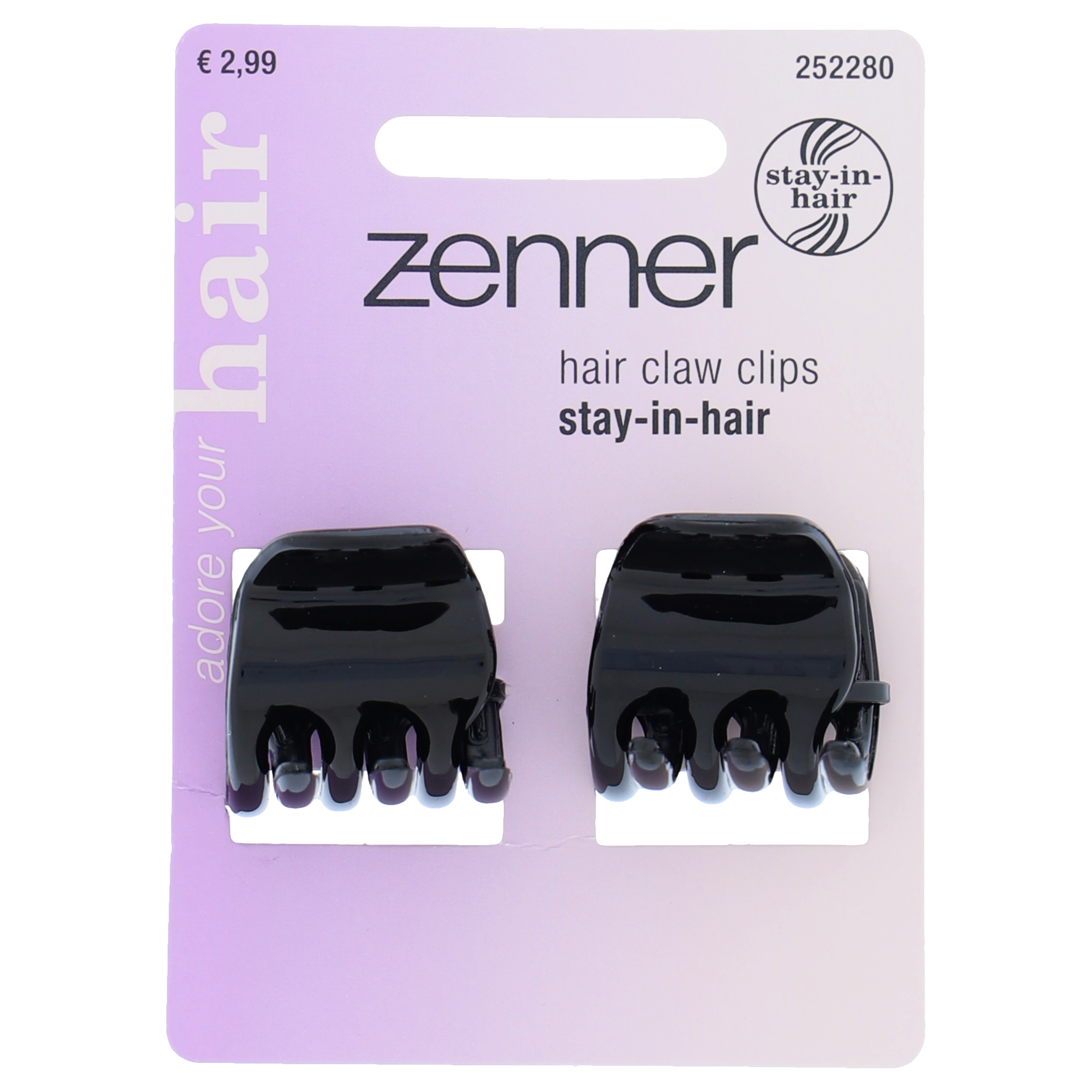 Haarklem stay-in-hair zwart 3,5 cm, 2 stuks