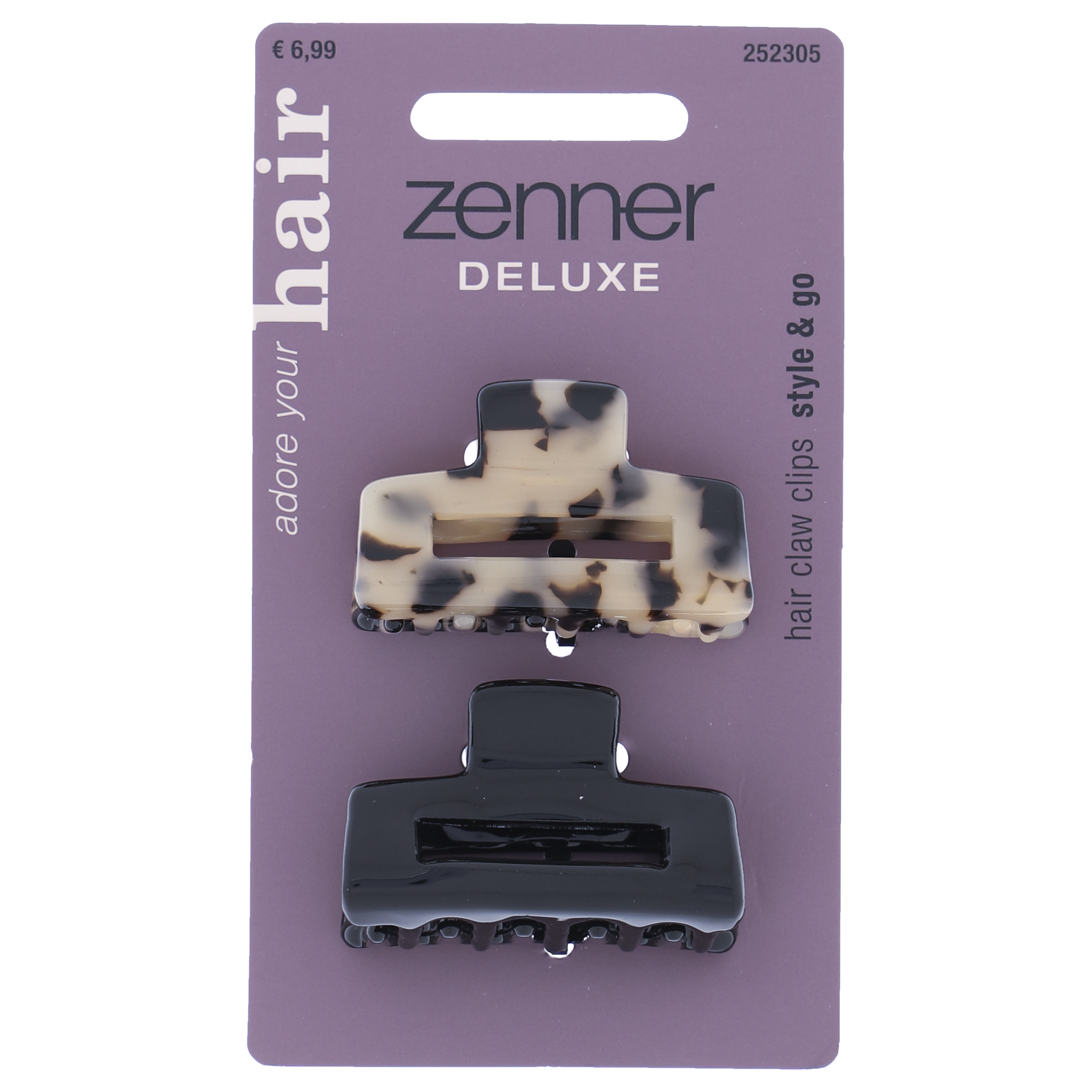 Hair clip deluxe marble/black, 2 pieces