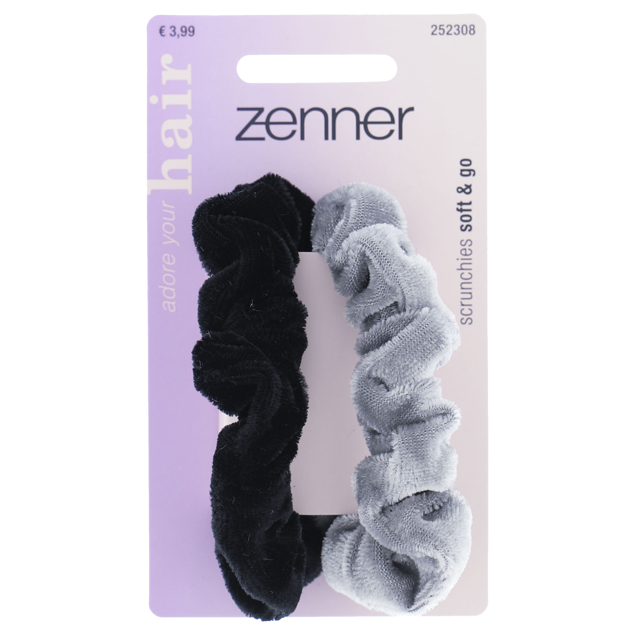 Scrunchie zwart/grijs, 2 stuks