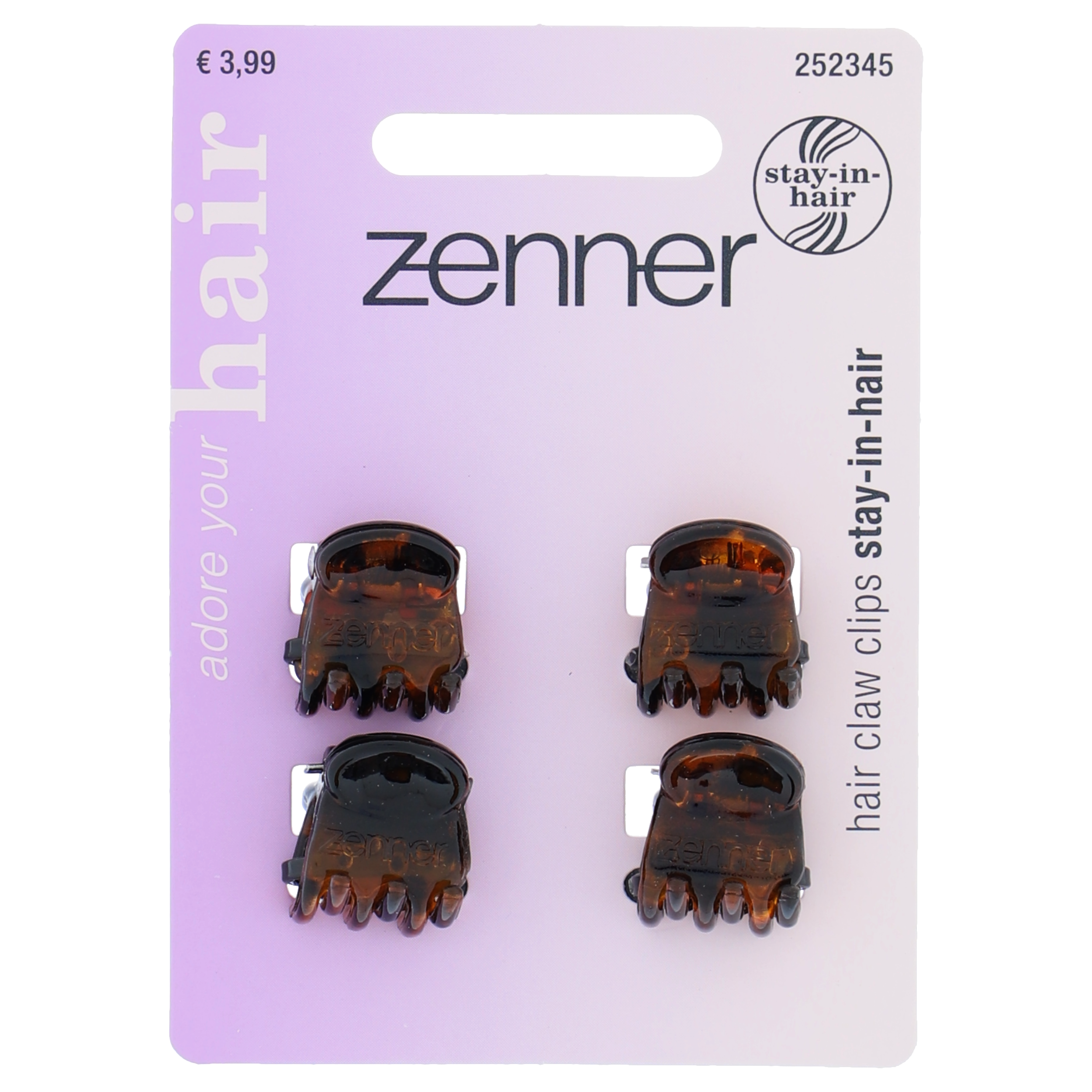 Haarklem stay-in-hair bruin, 4 stuks