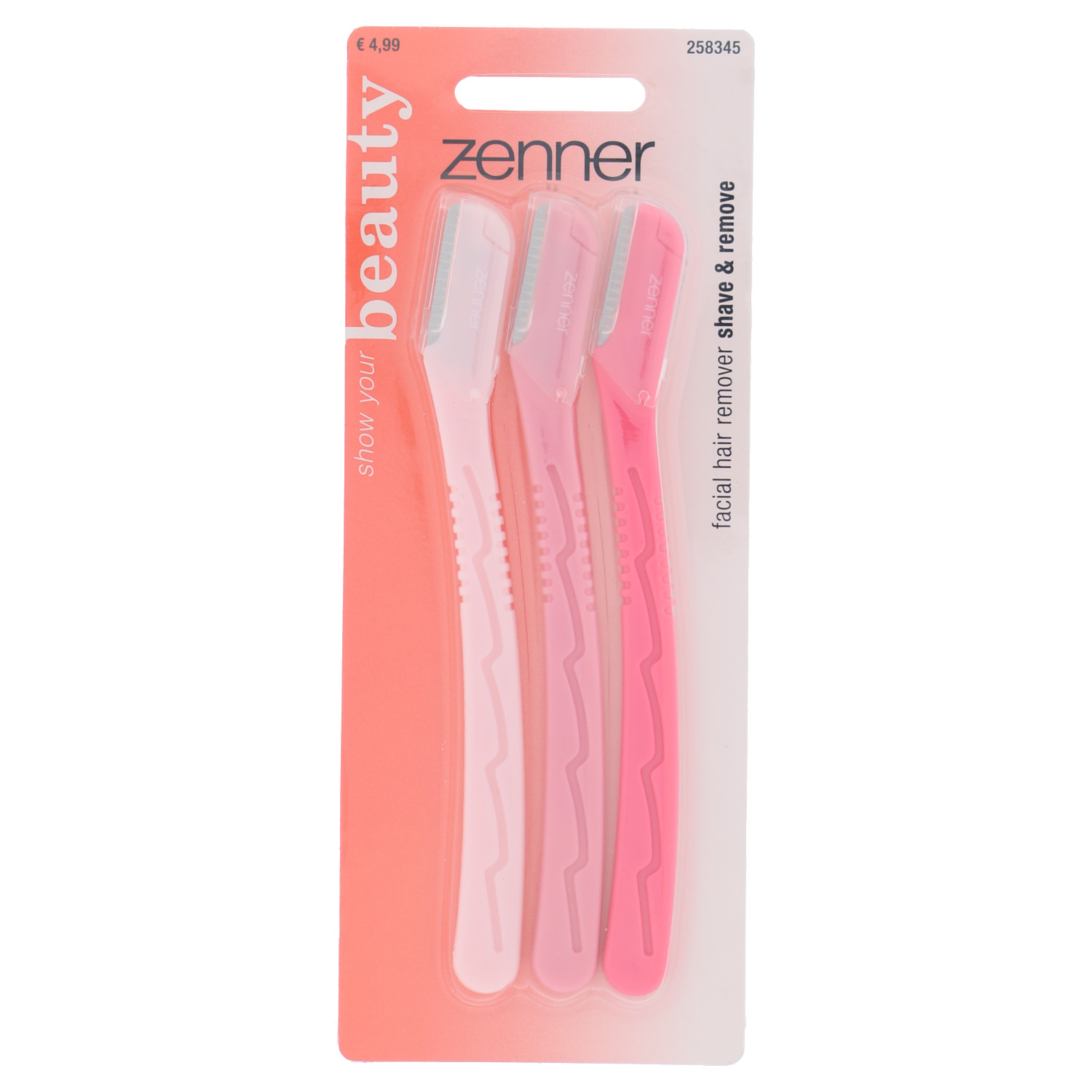 Wenkbrauwscheermesjes roze, 3 stuks