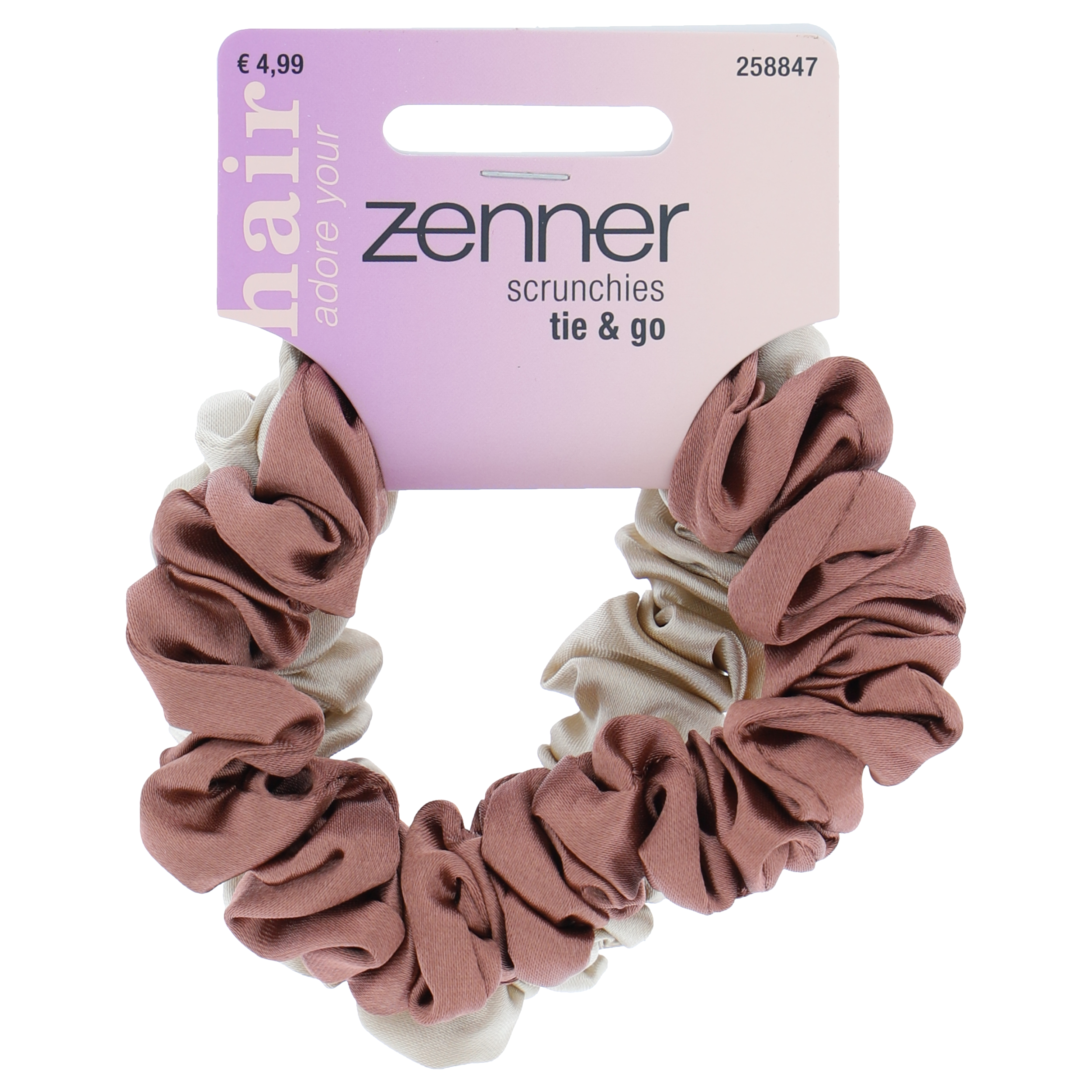 Scrunchie satijn roze/beige, 2 stuks