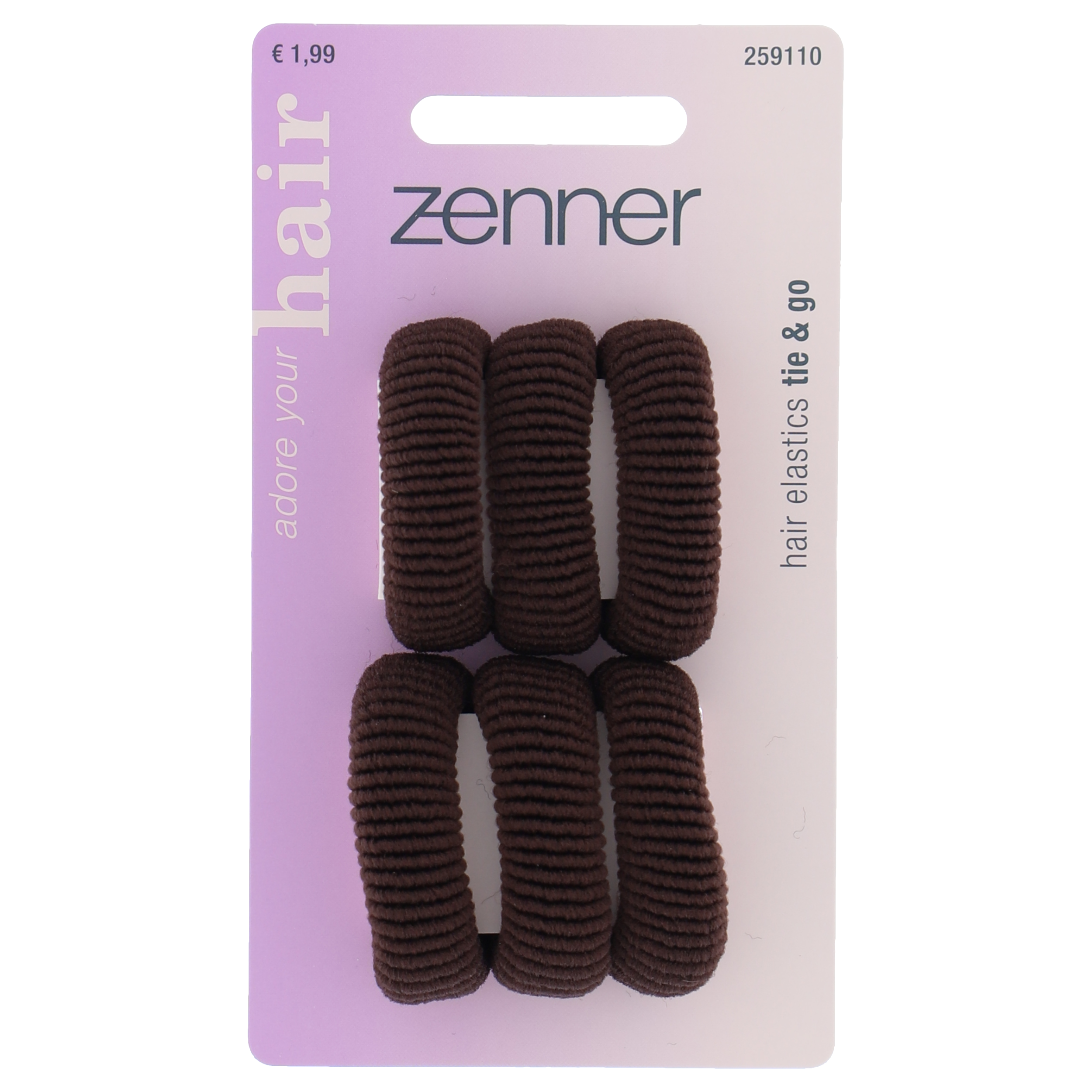 Haarelastieken badstof bruin, 6 stuks